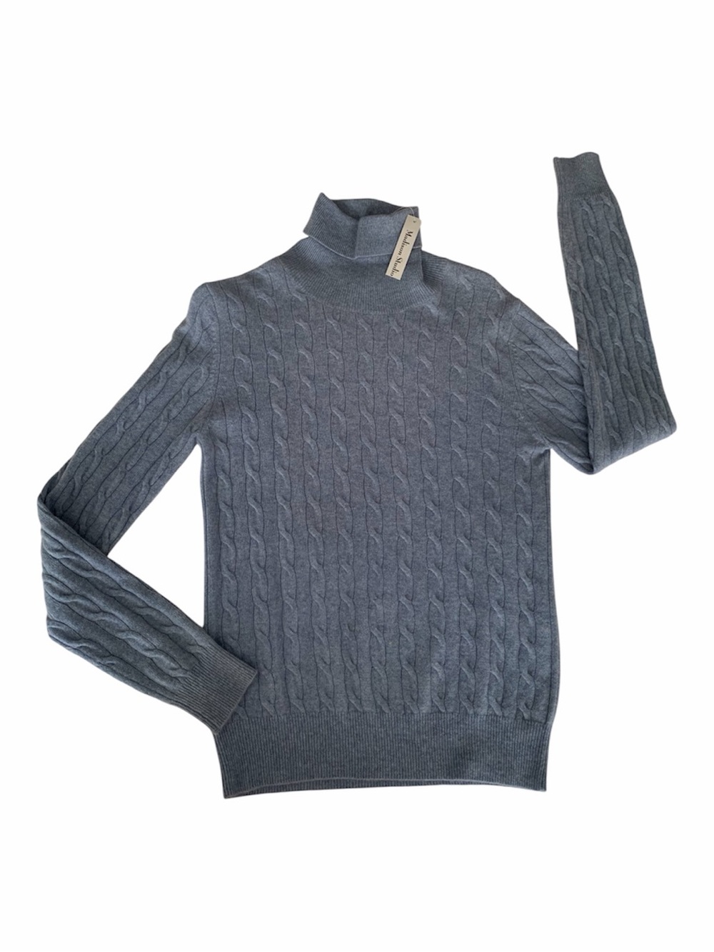 NWT Madison Studio Turtleneck Sweater Women's S Blue Cable Knit 100% Cashmere